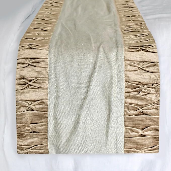 The HomeCentric King/Queen/Twin Brown Luxury Twin 53"x18" Bed Runner with One Pillow Cover, Patchwork, Pintucks Bed Scarf on Velvet Fabric - Cascade Pleats