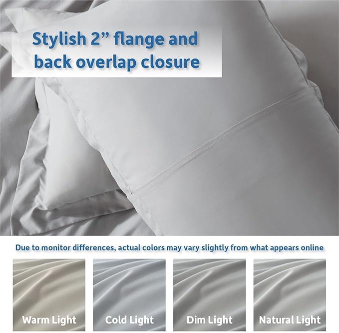 Nestl Full Duvet Cover Set with Comforter Insert - Light Grey 4 Piece 80x90 Duvet Cover & 2 Pillow Shams with White Quilted Down Alternative Comforter, Ultra Soft, All Season