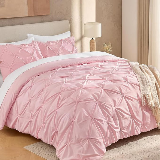 Andency Pink Comforter Set King(104x90Inch), 3 Pieces Soft Lightweight Cute Pinch Pleat Bedding Comforters & Sets, All Season Western Warm Down Alternative Bed Set for Girls Women