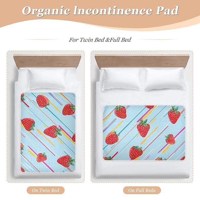 Waterproof Bed Pad Reusable Changing Pad Toddler Mattress Protector Large Pee Pad Baby Diaper Pad Soft Washable Liner Cute Strawberries and Colorful Lines