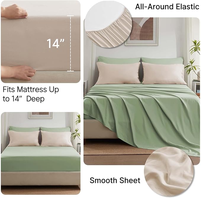 Anluoer Twin Size Bed in a Bag 5 Pieces, Sage Green Bed Comforter Set with Sheets, All Season Bedding Sets with 1 Comforter, 1 Pillow Sham, 1 Pillowcase, 1 Flat Sheet, 1 Fitted Sheet