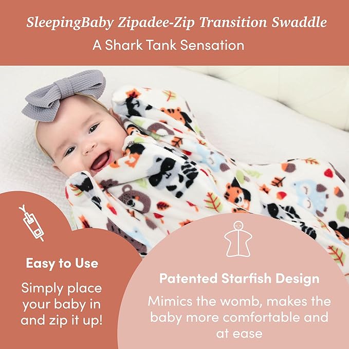 SleepingBaby Zipadee-Zip Transition Swaddle - Cozy Fleece Wearable Blanket with Two-Way Zipper for Baby Sleep - Fleece Basil, Small (4-8 Month)
