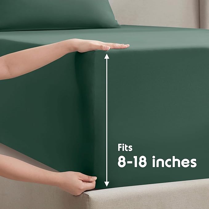 Nestl Split King Sheet Set - 1800 Ultra-Soft Microfiber Bed Sheets - Double Brushed - Deep Pockets - Easy Fit - 5 Piece Set - Bed Sheets & Pillowcases (Split King Size, Dark Green)