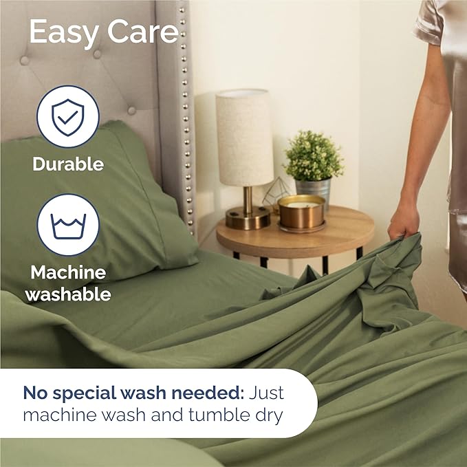 Split King 7 Piece Sheet Set - Comfy Breathable & Cooling - Soft Hotel Luxury Bedding Set with 8-16 Inch Deep Pockets - 1 Flat & 2 Fitted Sheet & 4 Pillowcases - Wrinkle Free & Easy Care - Sage Green