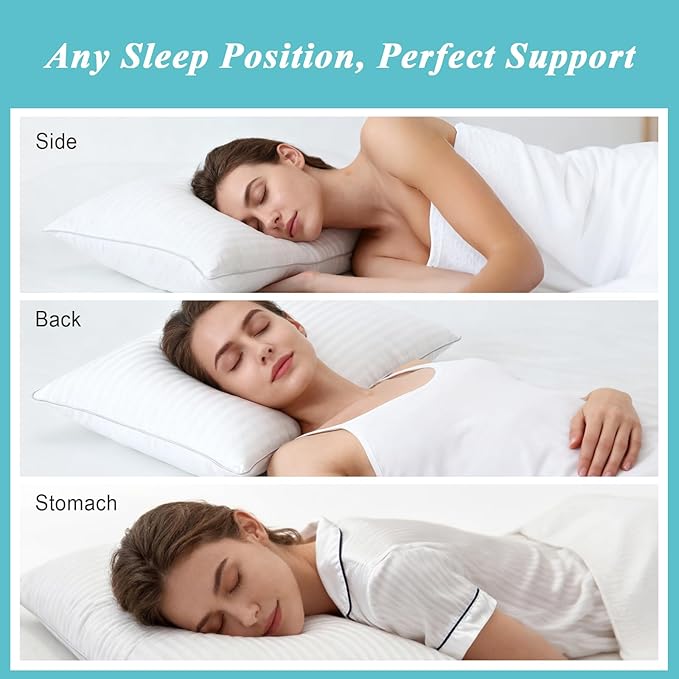 Bed Pillows King Size Set of 2-100% Cotton Cover, Down Alternative Gel Polyfill Filled, Flat Soft Medium Adjustable Hotel-Style Pillow Inserts, 20x36 Inch