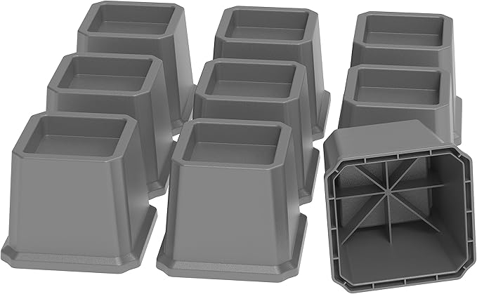 Bed Risers 3 Inch Set of 9, Heavy Duty Bed Elevators Risers for Bed Frame 9 Pack Lifts Up 3000 lbs Sofa Table Furniture Riser, Grey