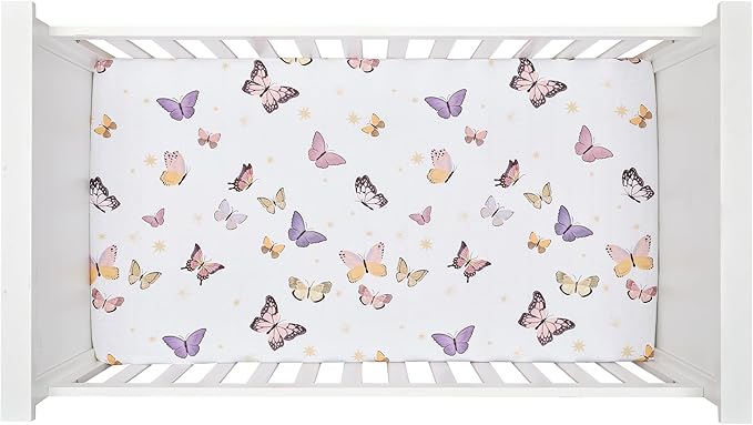 Lambs & Ivy Butterfly Dreams Pink/Gold 3-Piece Nursery Baby Crib Bedding Set