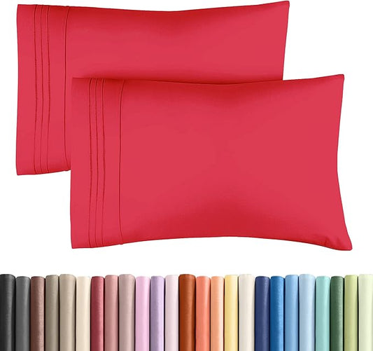 King Pillow Cases Set of 2 - Ultra Soft Hotel Quality Pillowcase Covers - Comfy, Cooling & Wrinkle Free - Shrinkage, Stain and Fade Resistant - Machine Washable Pillow Protectors - 2 Piece Set - Red