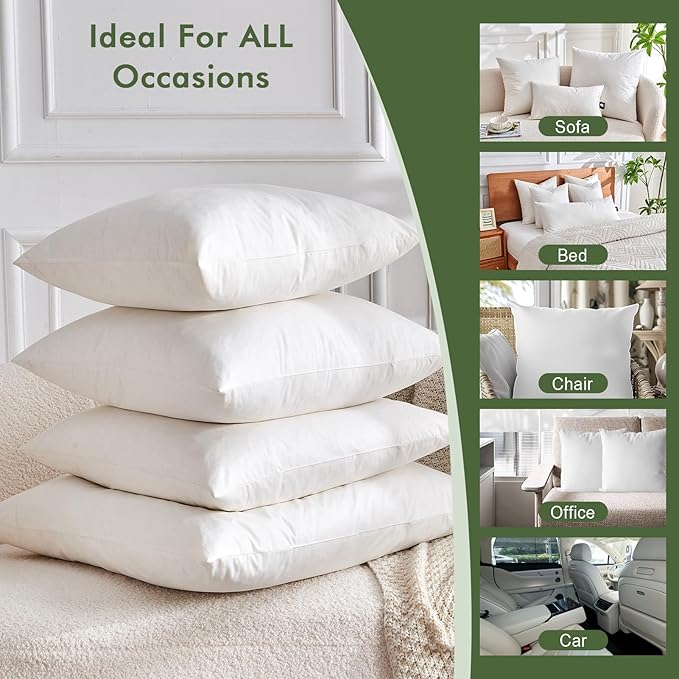 Feathers Down Pillow Inserts 14x22, Set of 2, 100% Organic Cotton Shell, Soft Decorative Lumbar Pillow Insert for Living Room Sofa, Couch, or Bed (White)