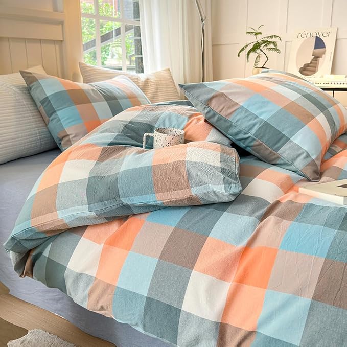 FACE TWO FACE Bedding Duvet Cover Set100% Washed Cotton Duvet Cover Linen Like Textured Breathable Durable Soft Comfy (California King, Yunxi Powder)