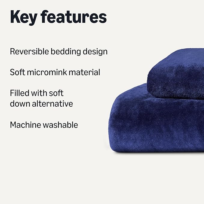 Amazon Basics Reversible Sherpa Comforter Set with Pillow Sham, Navy, Twin/Twin XL