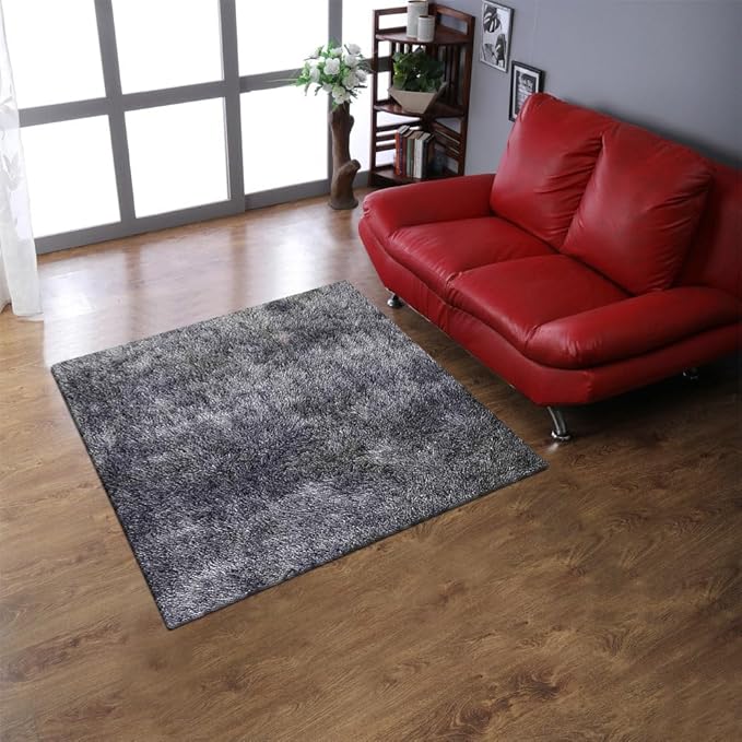 Rugsotic Carpets Hand Tufted SHAG Polyester ECO-Friendly Area Rugs - 10'x10', Square, Gray White, Solid Plain Design, High Pile Thick Handmade Anti Skid Area Rugs for Living Room, Bed Room K00111