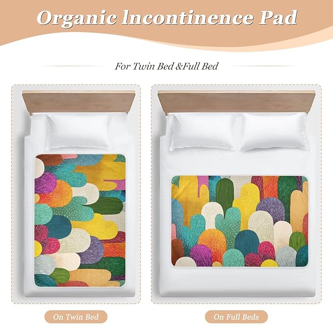 Waterproof Bed Pad Reusable Changing Pad Toddler Mattress Protector Large Pee Pad Baby Diaper Pad Soft Washable Liner Multicolored Geometric Cacti