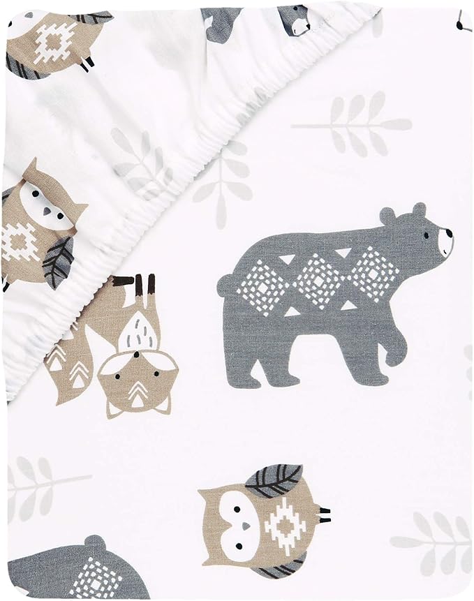 Lambs & Ivy Woodland Forest White/Gray Animal 100% Cotton Baby Fitted Crib Sheet