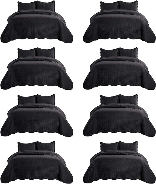 IR Imperial Rooms 8 Pack Quilt King Size Bedding (106" x 96") - Bulk Wholesale for Hotels, Guest Bedroom & Airbnbs - Lightweight Microfiber Reversible Embossed Quilts Bedspread (Black)