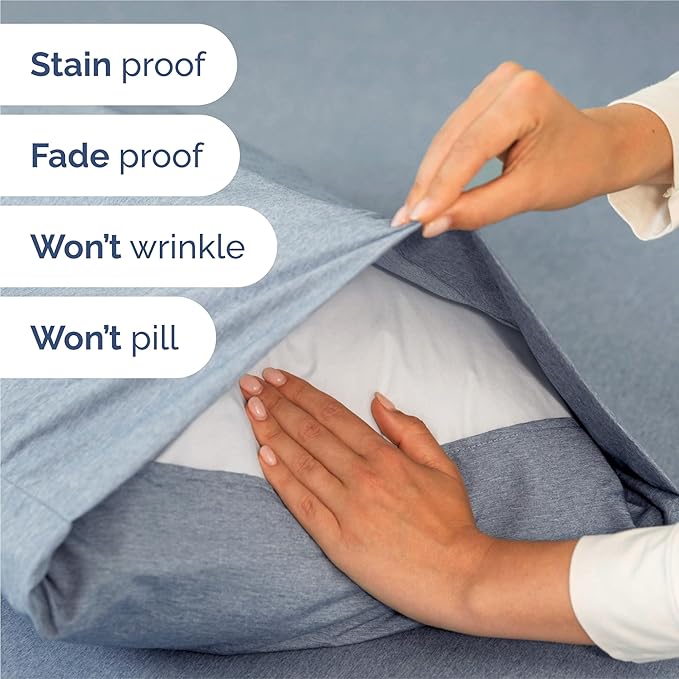 Split King 7 Piece Sheet Set - Comfy Breathable & Cooling - Soft Hotel Luxury Bedding Set w/ 8-16 Inch Deep Pockets - 1 Flat & 2 Fitted Sheet & 4 Pillowcases - Cozy and Wrinkle Free - Heathered Blue