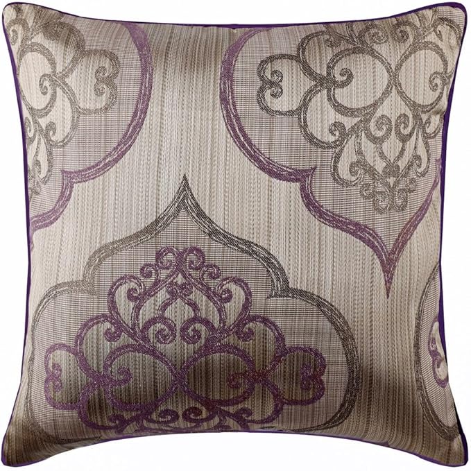 The HomeCentric King/Queen/Twin Purple Decorative King 90"x18" Bed Runner with 2 Pillow Cover, Damask & Quilted Bed Scarf on Jacquard Fabric - Embre Purple