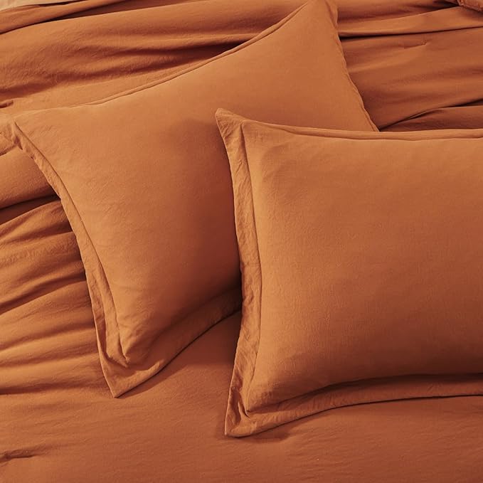 WRENSONGE Twin Comforter Set- 5 Pieces Burnt Orange Bed in a Bag, All Season Twin XL Bedding Sets with 1 Fitted Sheet, 1 Flat Sheet, 1 Pillow Sham and 1 Pillowcase