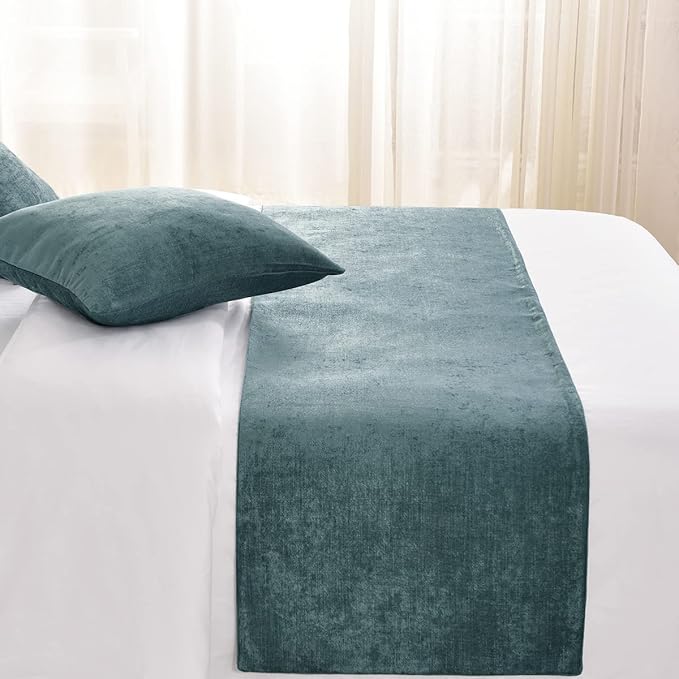 AMBERIS Bed Runner Blue, Chenille Soft No Fading Modern Bed Scarf (Pillowcases Sold Separately)