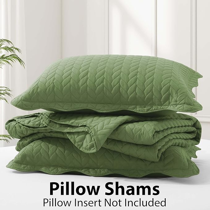 IR Imperial Rooms California King Quilt Bedding Set Size (118"x106") + 2 Pillow Shams (20" x 36"+ 2") - 3 Pcs All Season Reversible Microfiber Coverlet Embossed Quilt Bedspread (Olive Green)