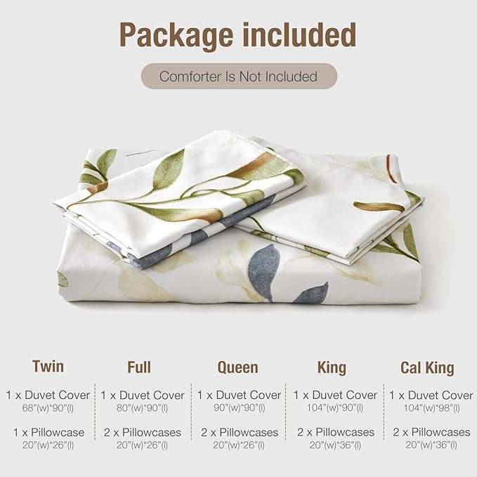 Lekesky Boho Duvet Cover Queen Size, Queen Comforter Cover White Floral Printed Duvet Cover Set, 3 Pieces Soft Microfiber Bedding Set with Zipper and 2 Pillowcases (Queen, 90"x90")