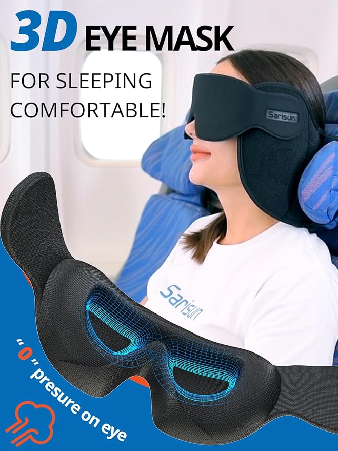 Upgraded Travel Pillow, Airplane Head Strap for All Heights, 360° Head Support, Airplane Pillow with 3D Sleep Mask, Light Blocking, Long Flights Essentials Headrest, Stop Bobblehead, Red