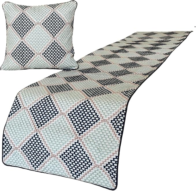 HomeCentric Blue Decorative Bed Runner CA King 86"x18" with Pillow Cover, Embroidered Bed Scarf - Pointillism