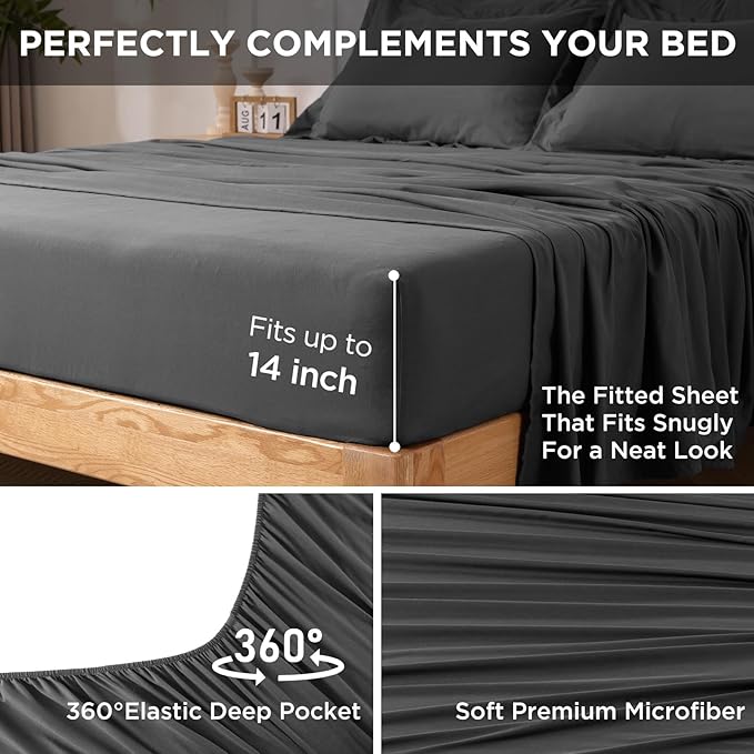 7 Pieces Full Comforter Set - Utral Soft Microfiber Bedding Set, Thick Duvet Insert Bed in a Bag Without Rustling Noise for All Season, Dark Grey (82"x86")