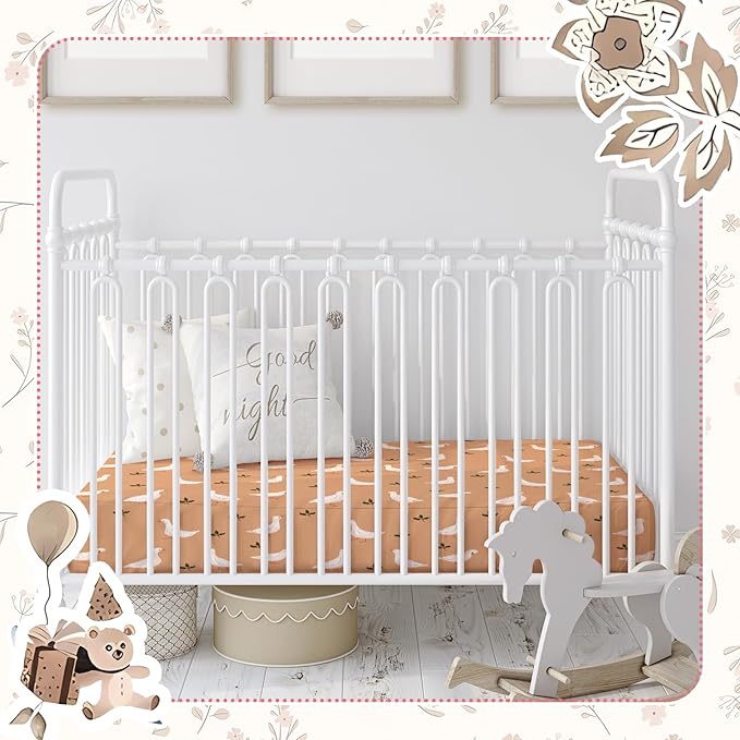 Peryiter 4 Pack Crib Sheets Girl Soft Baby Bed Sheet Set 52'' x 28" Nursery Crib Sheets for Standard Bed for Nursery Decor Baby Boys or Girls(Brown,Silly Goose)