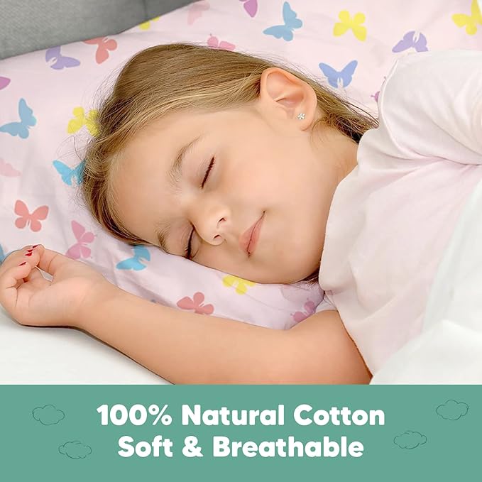 KeaBabies Toddler Pillowcase 13"x18" - Organic Cotton Toddler Pillowcase for Kids, Boys, Girls, Soft & Durable Cotton Cover for Miniature Sleepy Pillows, Cute Colors, Pillow Sold Separately (Flutter)