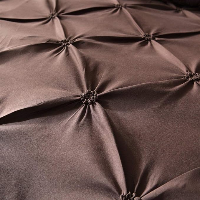 Feelyou Pinch Pleated Duvet Cover with Zipper Closure Pintuck Comforter Cover Set Twin Size Luxurious Pintuck Tufted Bedding Set Solid Coffee Microfiber Bedspread Cover with 1 Pillow Shams Soft