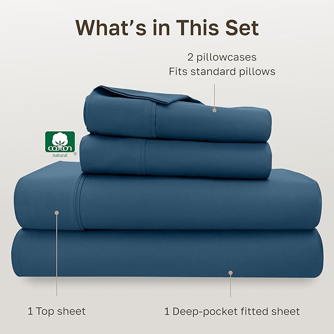 California Design Den Full Size Bed Sheets Set - Soft 400 Thread Count Sateen, Natural 100% Cotton Sheets with Deep Pockets, Breathable, and Durable Bedding Set - Peacock Blue