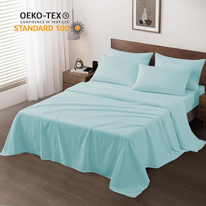 Maple&Stone King Flat Sheet 6 Pack,Premium Soft & Breathable,Brushed Microfiber Fabric,Anti-Shrinkage & Non-Fading,Bulk Flat Sheets Only King Size(Light Blue)