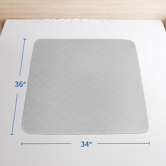 Bed Pads Washable Waterproof 2 Pack for Incontinence, Large 34 x 36 inch Absorbent Underpads, Reusable Pee Pads for Kids, Adults, Pets, Gray