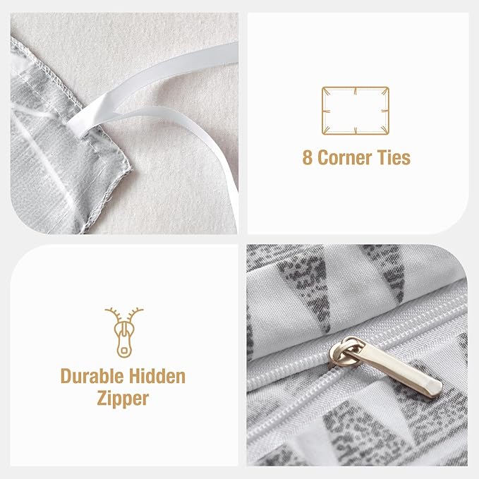 Lekesky Duvet Cover Queen Size, Grey Breathable Comforter Cover Queen Size 3pc Ultra Soft Brushed Bedding Duvet Cover Set with Zipper Ties (1 Duvet Cover 90x90 inches with 2 Pillow Cases)