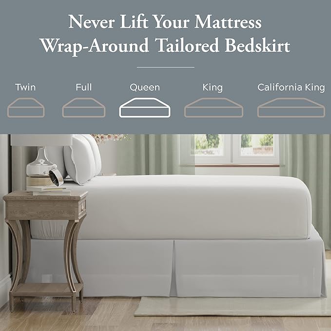 Bed Maker’s Never Lift Your Mattress Bed Skirt, Designed for Box Spring Beds, Split Corners, 14 Inch Drop Length, Queen, White