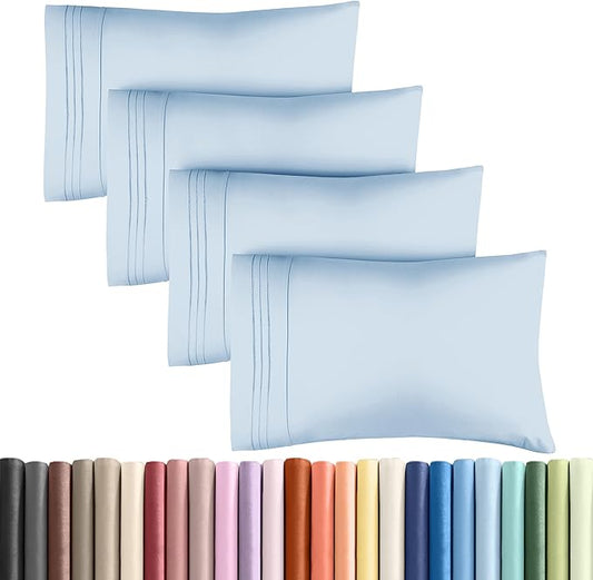 King Pillow Cases Set of 4 - Ultra Soft Hotel Quality Pillowcase Covers - Comfy, Cozy & Wrinkle Free - Shrinkage, Stain and Fade Resistant - Machine Washable Pillow Protectors - 4 Piece Set - Sky Blue