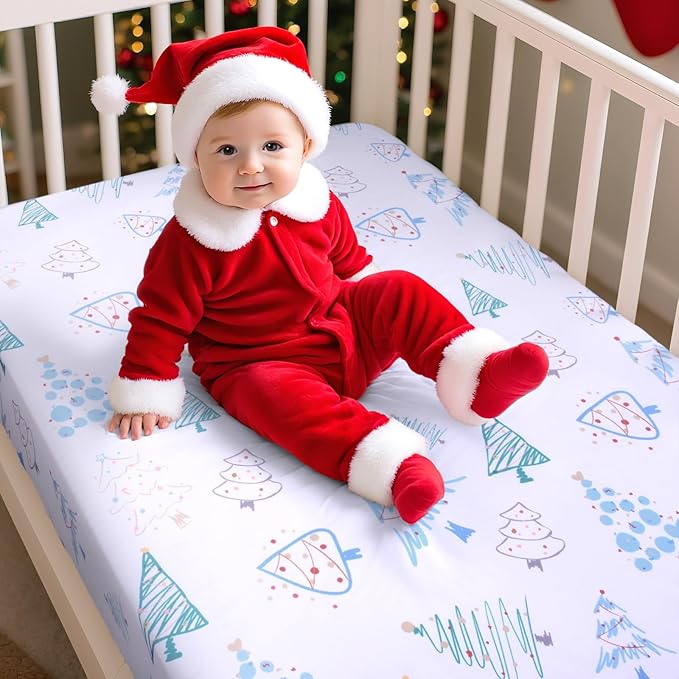 UOMNY Crib Sheet, Christmas Crib Sheets Baby Sheet for Standard Crib and Toddler Mattresses Nursery Bedding Sheet Crib Mattress Sheets for Boys and Girls 1 Pack Toddler Sheet