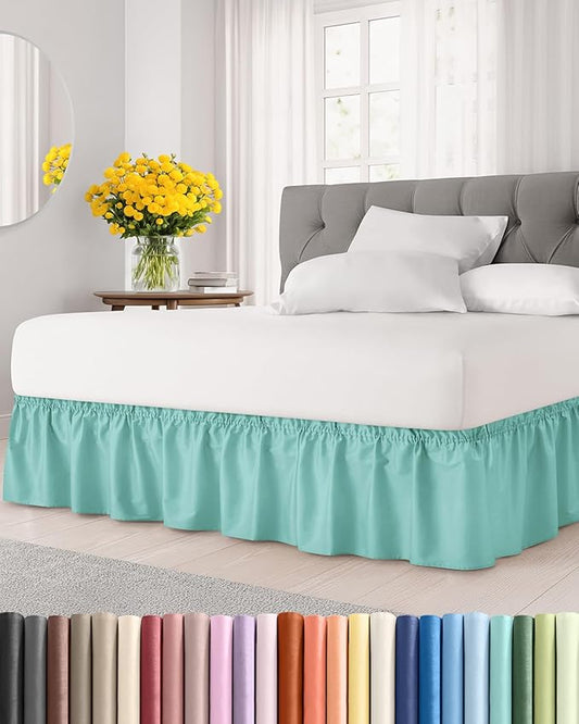Wrap Around Dust Ruffle Bed Skirt - Spa Blue - Twin/Twin XL Size Beds with 18 Inch Drop - Easy Fit Elastic Strap - Adjustable Pleated Bedskirt w/Brushed Fabric Wrinkle Free - Women, Men, Kids & Teens