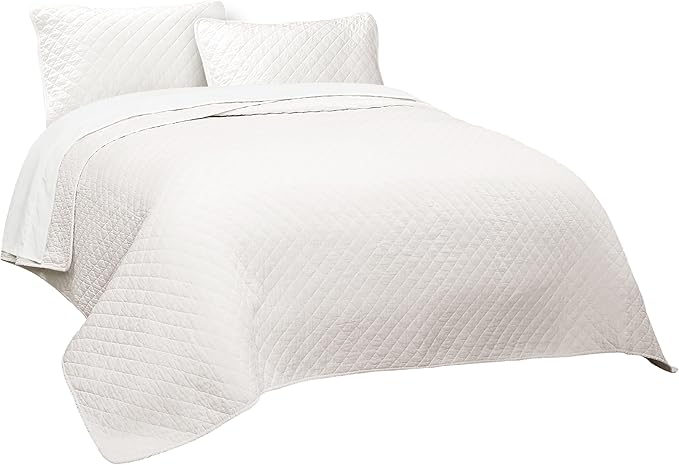 Lush Decor Ava Quilt Diamond Pattern Solid 3 Piece Oversized Bedding Blanket Bedspread Set - King - White