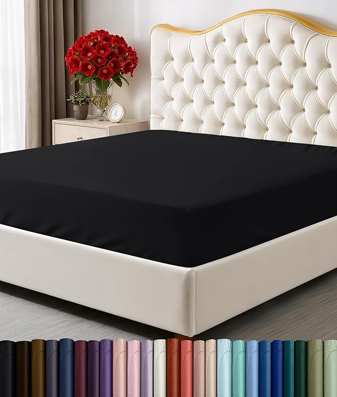 Utopia Bedding King Fitted Sheet - Bottom Sheet - Deep Pocket - Soft Microfiber - Shrinkage and Fade Resistant - Easy Care -1 Fitted Sheet Only (Black)