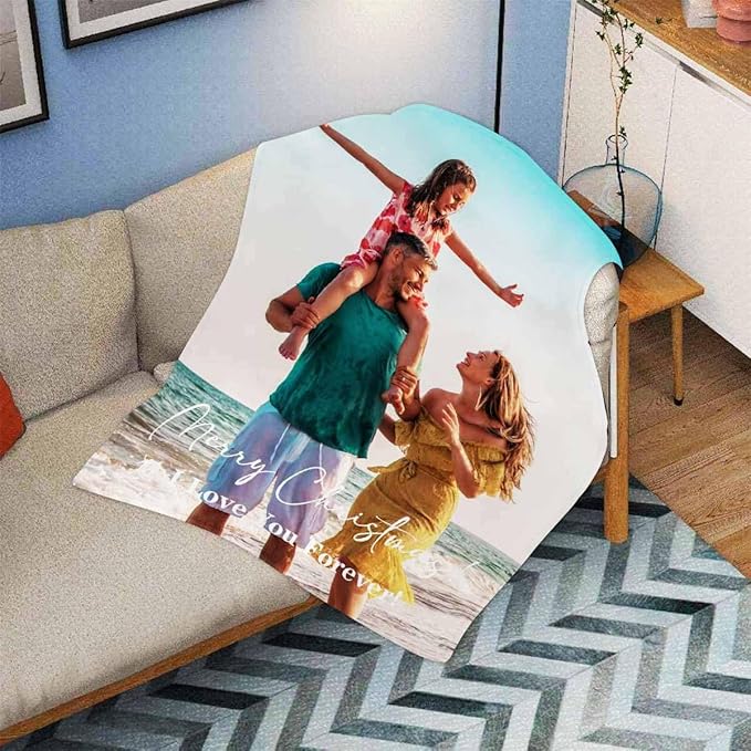 Personalized Picture Blankets, 1 Photos Personalized Blanket Custom Photo Blanket Personalized Gifts for Adults Family Dad Mom Couples, 8 Sizes