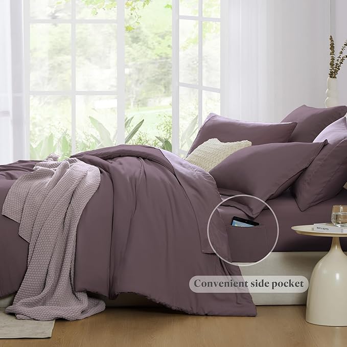 WRENSONGE Super King Plus Comforter Set - 7 Pieces Artic Plum Soft Bed in a Bag Super King Plus with Fitted Sheet, Flat Sheet, 2 Pillow Shams, and 2 Pillowcases- Warm Bedding Sets for All Season