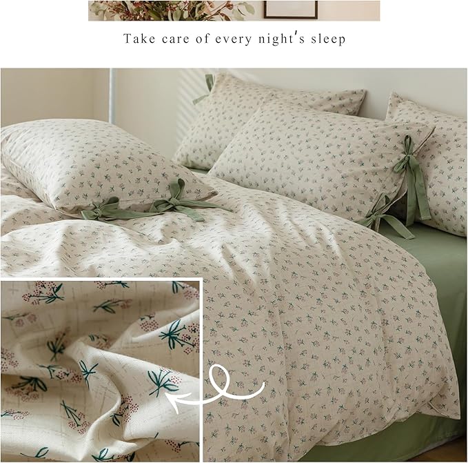 HighBuy Soft Cotton Duvet Cover Queen Girl Floral Coquette Bedding Set Boho Duvet Cover Queen with 2 Bowknot Bow Tie Pillowcases,Garden Floral Comforter Cover Coquette 3 Piece Bedding Set