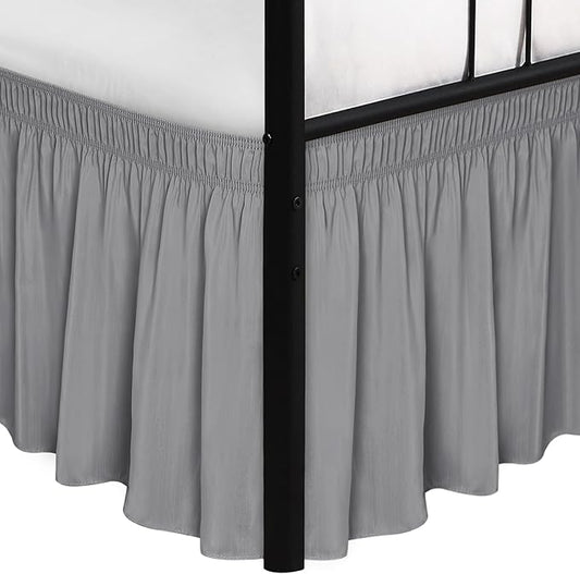 Biscaynebay Wrap Around Bed Skirts with Split Corners for King Beds 15 inch Drop, Silver Grey Adjustable Elastic Dust Ruffles Easy Fit Wrinkle Resistant Silky Luxurious Fabric Machine Washable