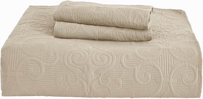 CHIXIN Quilt King Size - Damask Paisley Bedspread Coverlet Set - Classic & Gorgeous Style Bedding Cover, Ultrasonic Quilting, Reversible, Lightweight, 4 Piece, Taupe