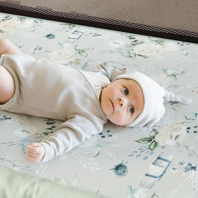 Stretchy Ultra Soft Jersey Knit Pack and Play Sheets Set 3 Pack, Portable/Mini Crib Sheets for Baby Girls, Universal Fit for Pack N Plays Safe and Snug, Stylish Print