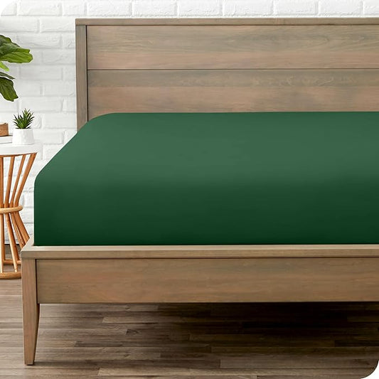 Bare Home Fitted Bottom Sheet Twin XL Size - Premium 1800 Microfiber - Ultra-Soft Hotel Luxury - Deep Pocket - Durable and Long Lasting (Twin XL, Forest Green)
