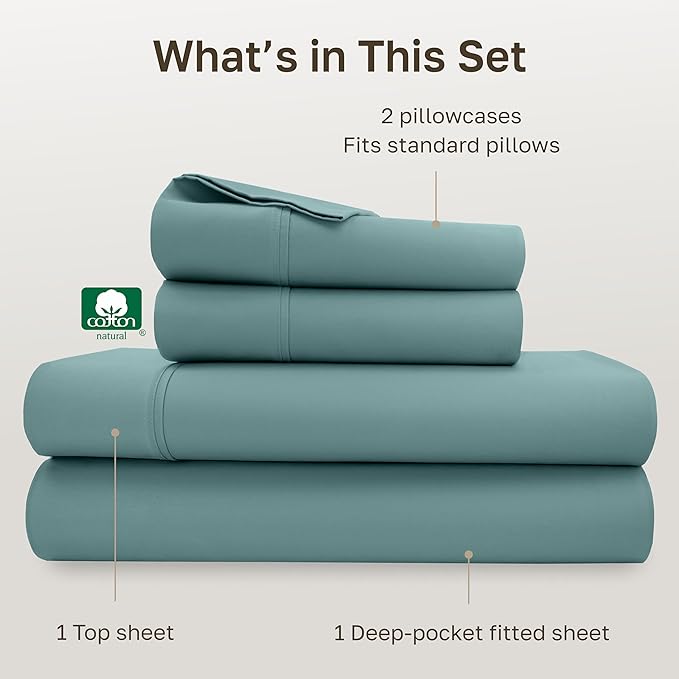 California Design Den Full Size Bed Sheets Set - Soft 400 Thread Count Sateen, Natural 100% Cotton Sheets with Deep Pockets, Breathable, and Durable Bedding Set - Teal