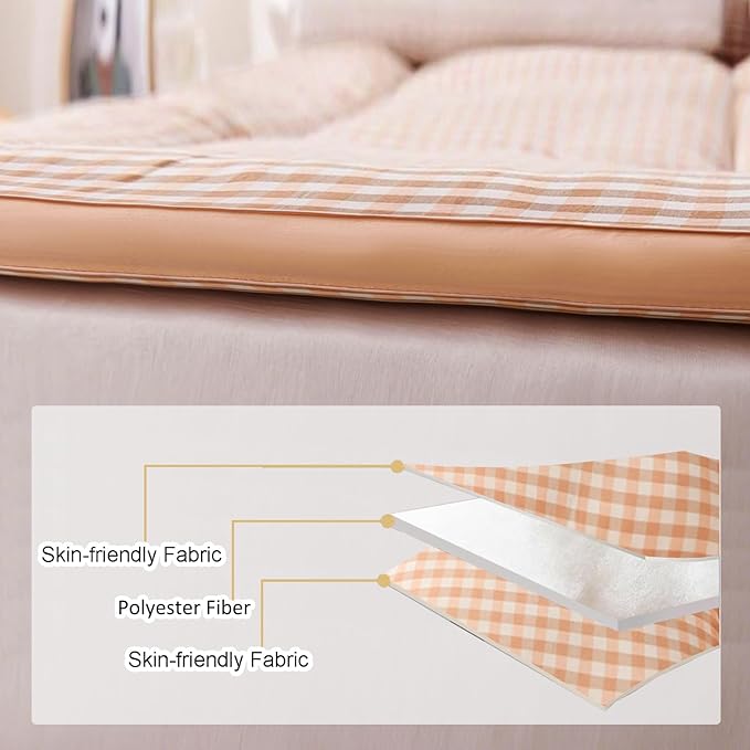 Thick Mattress Topper Twin Size - Non-Slip Mattress Pad Cover for Back Pain Breathable Folding Sleeping Pad Machine Washable Mattress Protector (39x75 inch,Pink)